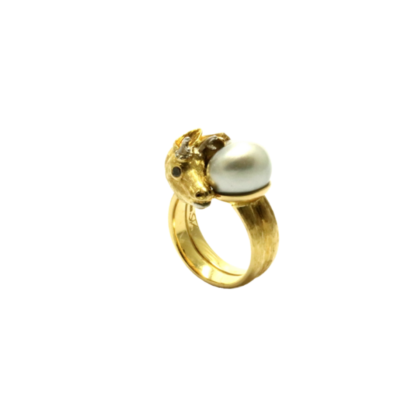 Rehbock Ring Tier Wild Gold Perle Diamant